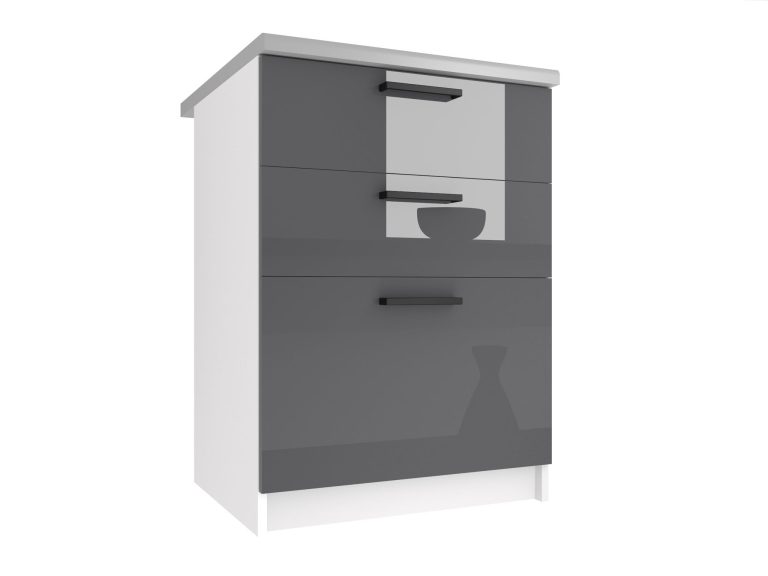 Corp de bucătărie Belini inferior cu sertare 60 cm gri lucios cu blat  INF SDSZ60/0/WT/S/0/B1