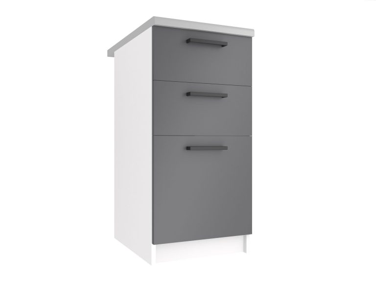 Dulap de bucătărie inferior Belini cu sertare 40 cm gri lucios cu blat TOR SDSZ40/0/WT/SR/0/B1