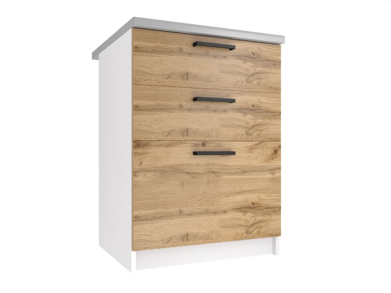 Corp de bucătărie Belini inferior cu sertare 60 cm stejar wotan cu blat TOR SDSZ60/0/WT/DW/0/B1
