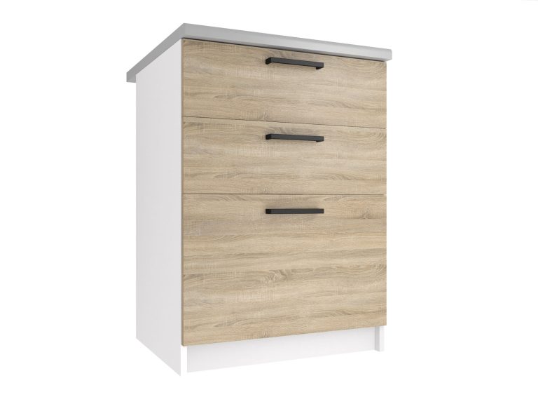 Corp  de bucatarie inferior Belini cu sertare 60 cm stejar sonoma cu blat TOR SDSZ60/1/WT/DS/0/B1
