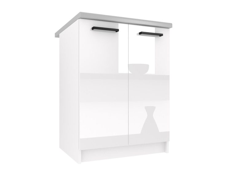 Dulap de bucătărie Belini inferior 60 cm alb lucios cu blat INF SD2-60/0/WT/W/0/B1
