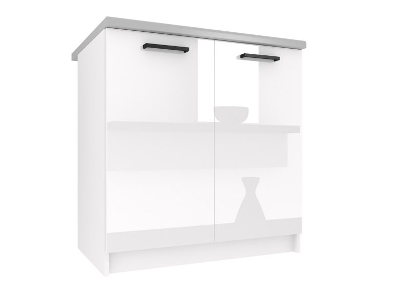 Dulap de bucătărie Belini inferior 80 cm alb lucios cu blat INF SD80/0/WT/W/0/B1