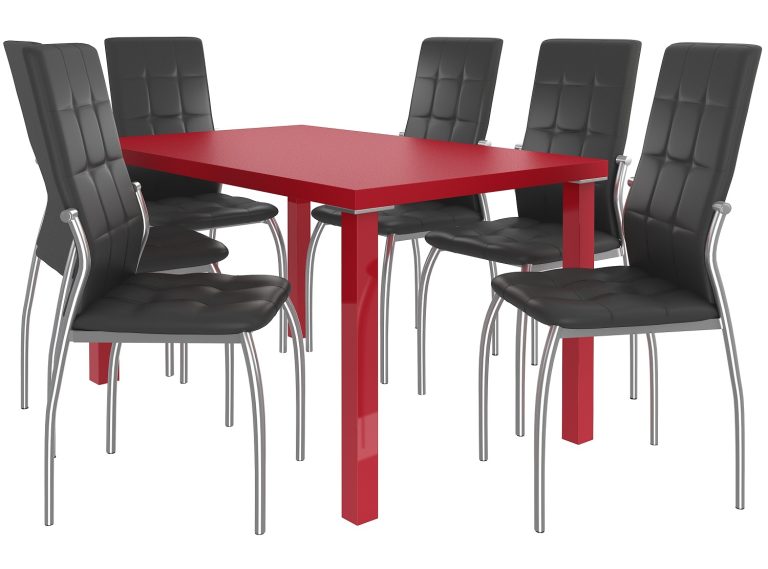Set de sufragerie 1 + 6 Belini roșu/negru Loreno LOR/0/ZES/R/6B