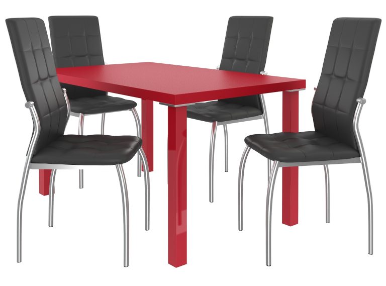Set de sufragerie 1 + 4 Belini roșu/negru Loreno LOR/0/ZES/R/4B