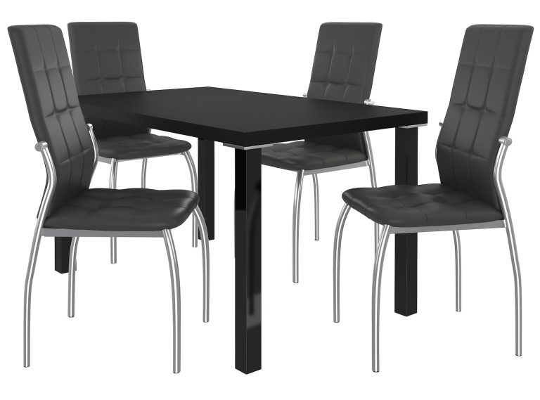 Set de sufragerie 1 + 4 Belini negru / negru Loreno LOR/0/ZES/B/4B