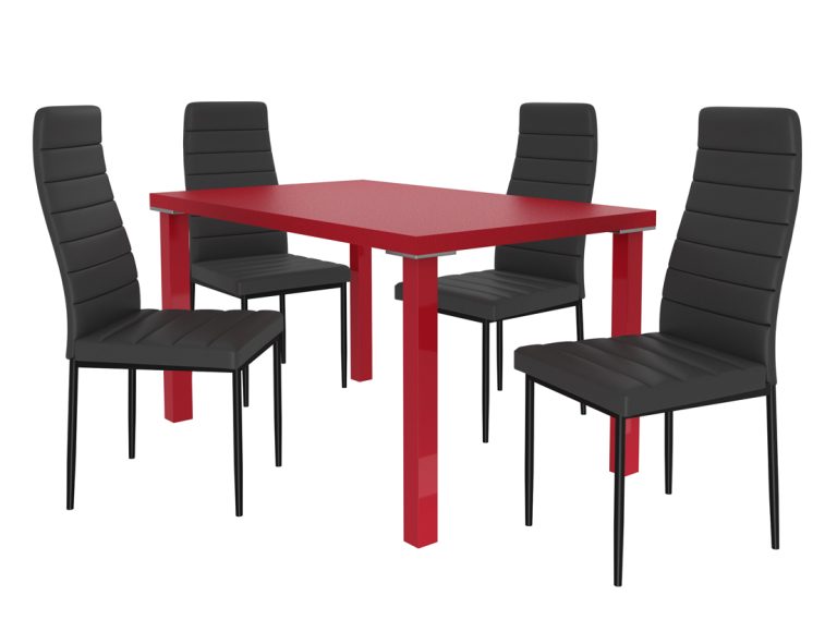 Set de sufragerie 1 + 4 Belini roșu/negru Moderno MOD/0/ZES/R/4B
