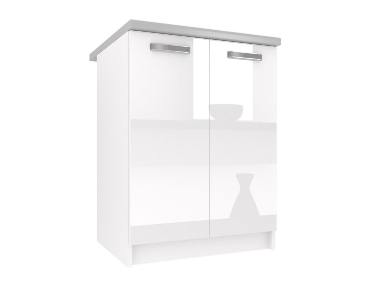 Corp de bucatarie inferior Belini 60 cm alb lucios cu blat INF SD2-60/0/WT/W/0/F
