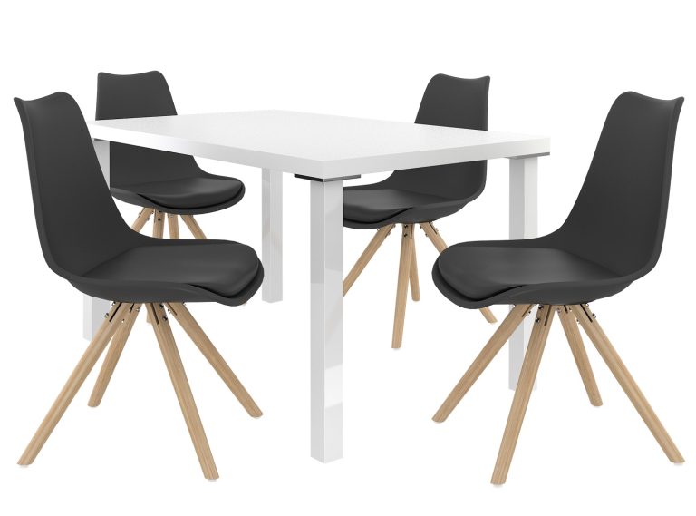 Set de sufragerie 1 + 4 Belini alb/negru Amareto AMA/0/ZES/W/4B