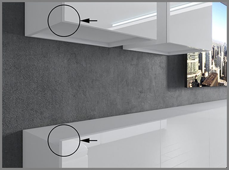 Mobilă de living 300 cm pentru TV/RTV alb lucios la reducere MIAMI 4/5/W/DW/0/0