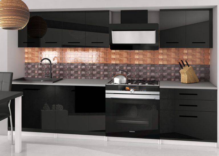 Mobila de bucatarie Belini 180 cm negru lucios fara blat INF SONIK2/2/WT/B/BB/B1