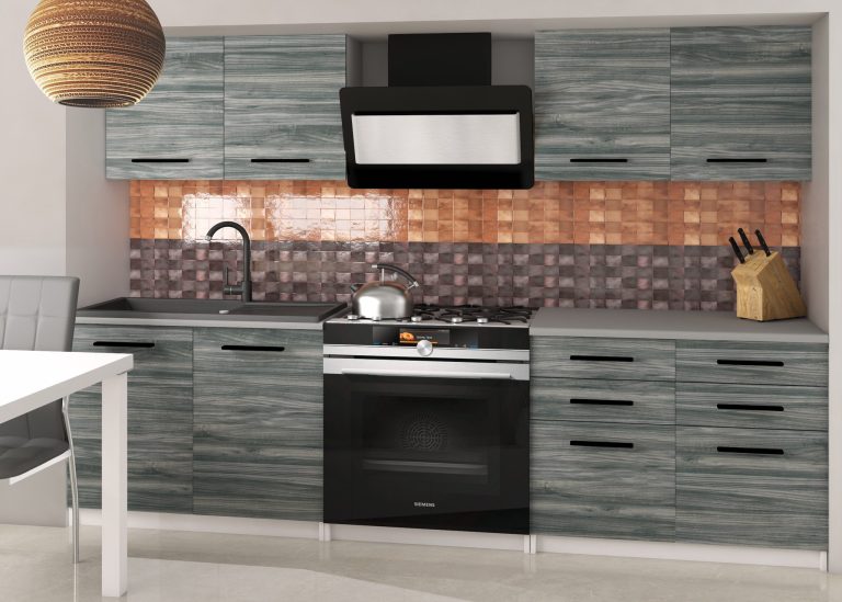 Mobila de bucatarie Belini 160 cm gri antracit Glamour Wood fara blat TOR KOMPAKTO2/2/WT/GW1/BB/B1 