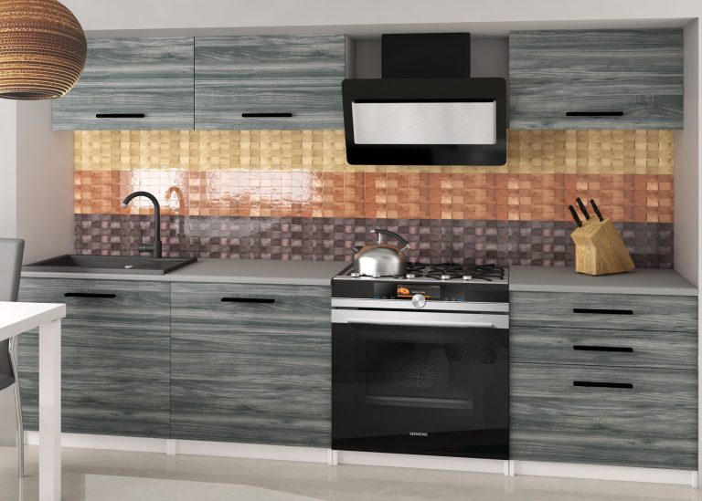 Mobila de bucatarie Belini 180 cm gri antracit Glamour Wood cu blat TOR LAURENTINO2/3/WT/GW1/0/B1 