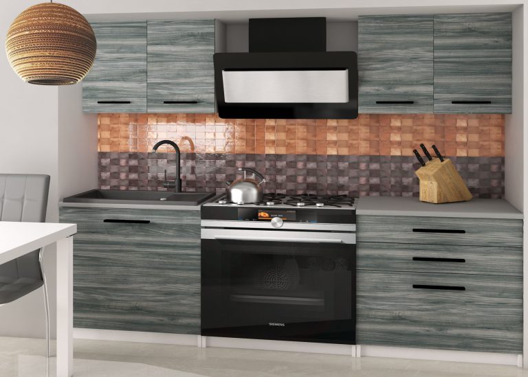 Mobila de bucatarie Belini 120 cm gri antracit Glamour Wood cu blat  TOR TIESTO2/2/WT/GW1/0/B1 