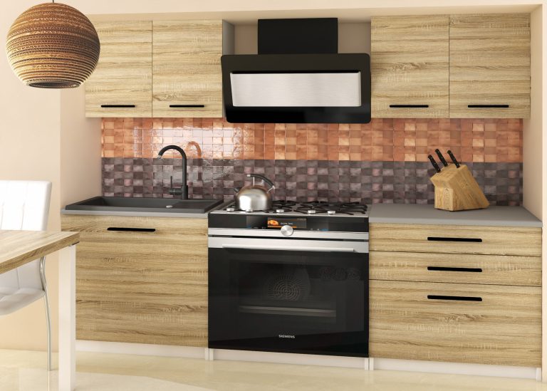 Mobila de bucatarie Belini 120 cm stejar sonoma cu blat TOR TIESTO2/2/WT/DS/0/B1 