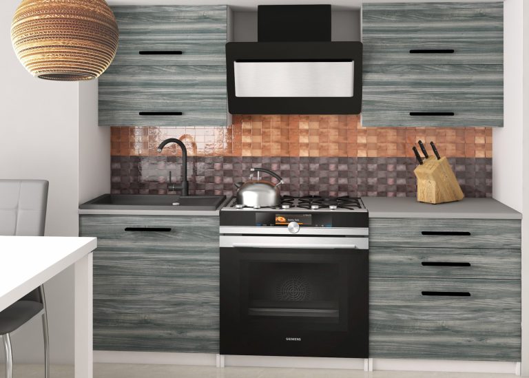 Mobila de bucatarie Belini 120 cm gri antracit Glamour Wood cu blat TOR ELEGANTA2/2/WT/GW1/0/B1 