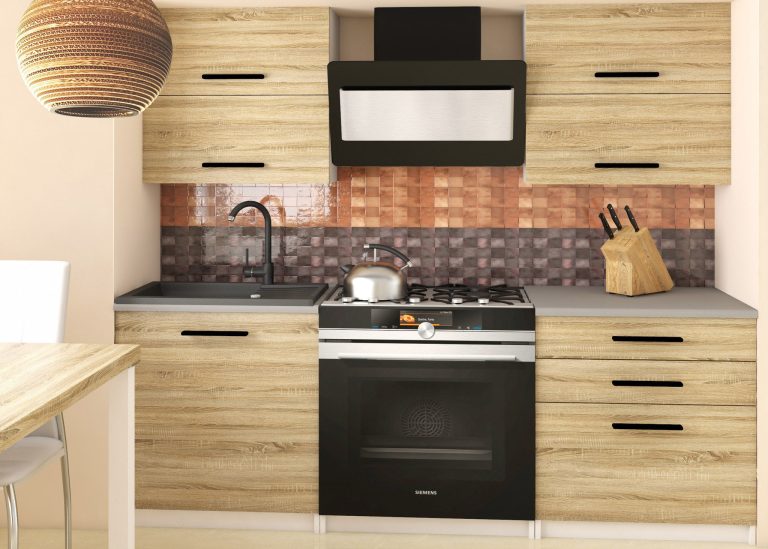 Mobila de bucatarie Belini 120 cm stejar sonoma cu blat TOR ELEGANTA2/2/WT/DS/0/B1 