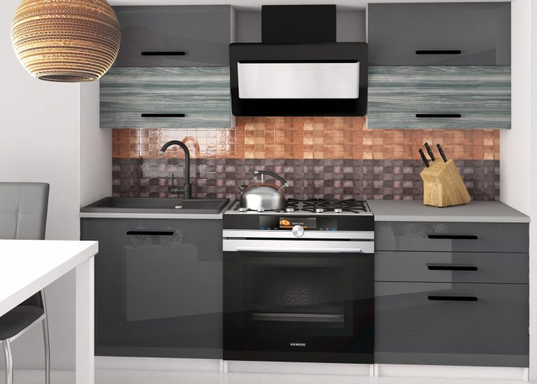 Mobila de bucatarie 120 gri lucios/ gri antracit Glamour Wood fara blat INF ELEGANTA2/2/WT/SGW1S/BB/B1