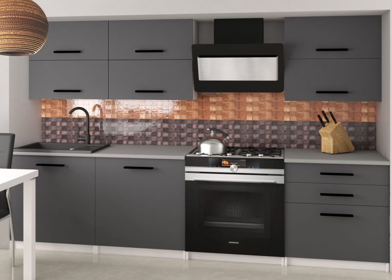 Linie bucatarie Belini 180 cm mat gri fara blat TOR PRIMERA2/2/WT/SR/BB/B1 