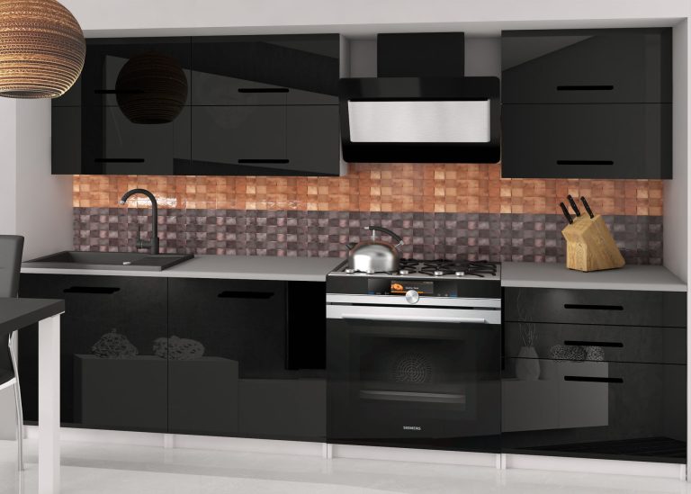 Mobila de bucatarie Belini 180 cm negru lucios fara blat INF PRIMERA2/2/WT/B/BB/B1