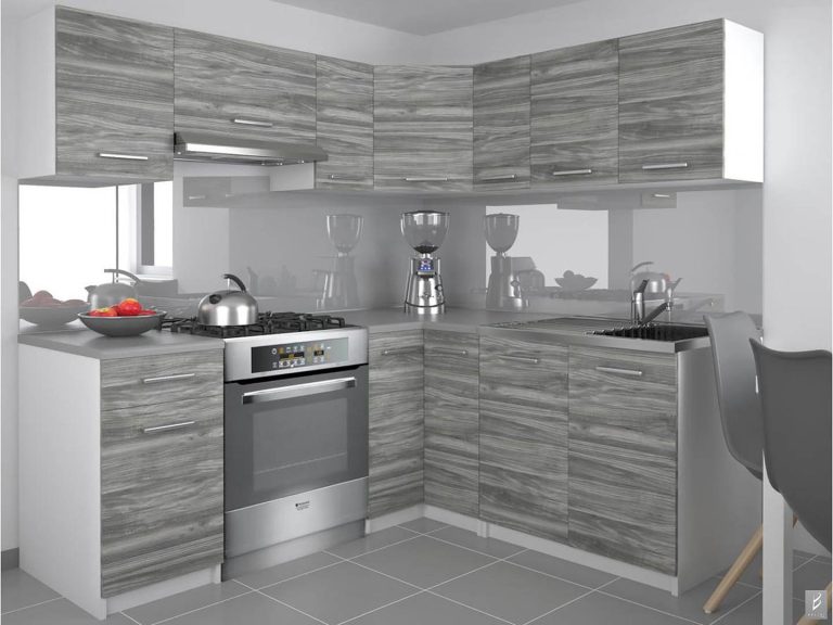 Mobila de bucatarie Belini 360 cm gri antracit Glamour Wood cu blat TOR LIDIAUNIQA3/4/WT/GW1/0/E 