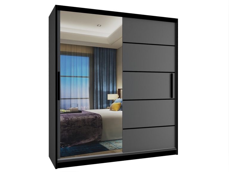 Dressing 133 cm Belini mat negru/gri mat cu usi glisante si oglinda MZ SZP2/2/B/SR/0/BL