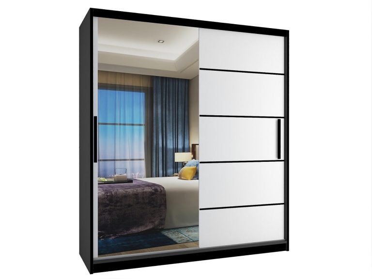 Dressing 133 cm Belini negru mat/alb mat cu usi glisante si oglinda MZ SZP2/2/B/W/0/BL