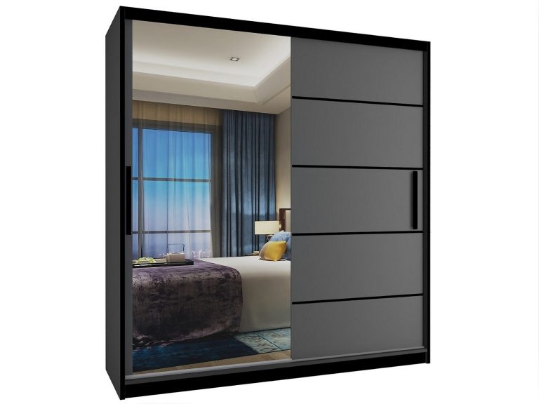 Dressing 158 cm Belini mat negru/gri mat cu usi glisante si oglinda MZ SZP3/1/B/SR/0/BL