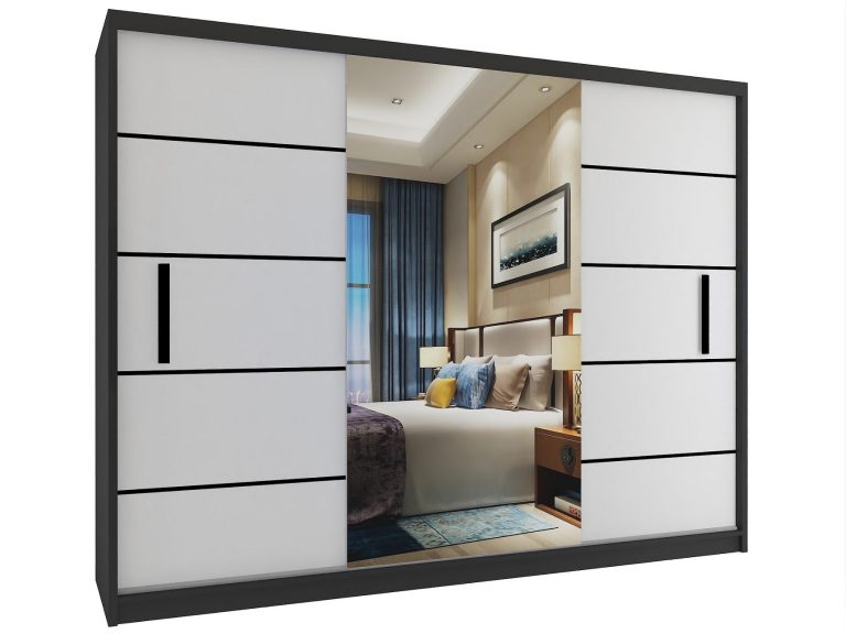 Dressing 232 cm Belini negru mat/alb mat cu usi glisante si oglinda MZ SZP4/2/1B/2W1L/0/BL