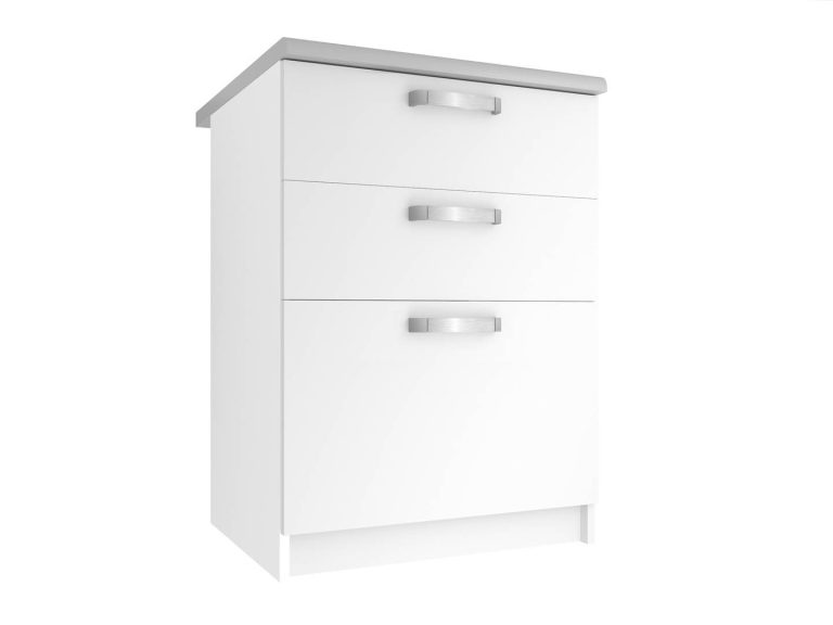 Corp de bucătărie Belini inferior cu sertare  60 cm alb mat cu blat TOR SDSZ60/0/WT/WT/0/U
