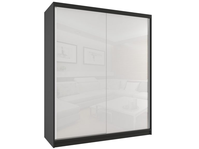 Dressing 158 cm Belini negru mat / alb lucios cu usi glisante si oglinda BM SZP3/2/B/W/W/HI