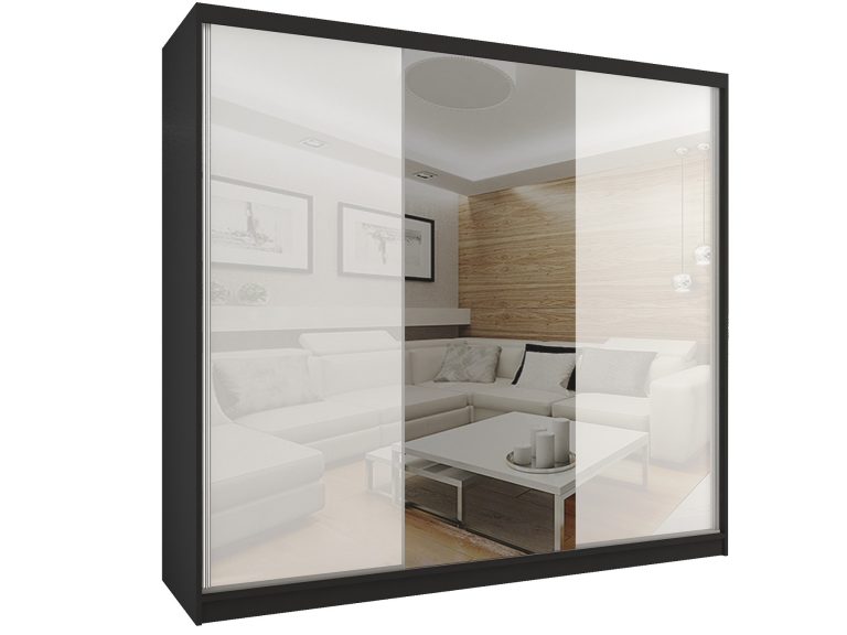 Dressing 232 cm Belini negru mat / alb lucios cu usi glisante si oglinda BM SZP4/2/B/WI/2W1L/HI