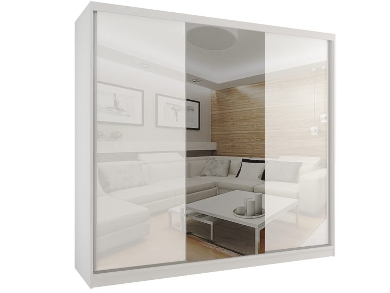 Dressing 232 cm Belini alb mat / alb lucios cu usi glisante si oglinda BM SZP4/2/W/WI/2W1L/HI
