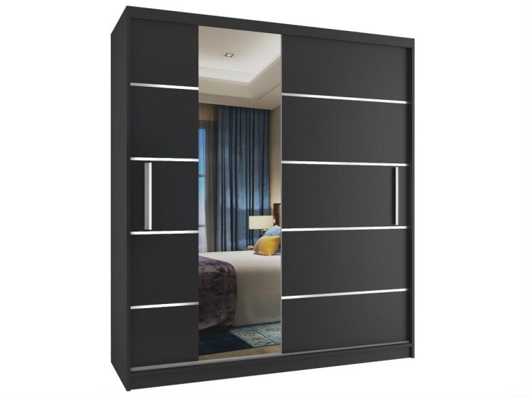 Dressing 133 cm Belini mat negru cu usi glisante si oglinda MBP SZP2/2/B/B/0/AL