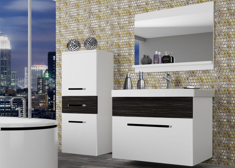  Mobila baie Belini alb mat / abanos regal+ chiuveta + oglinda  ROD M 2/0/W/WHK/0/ZW