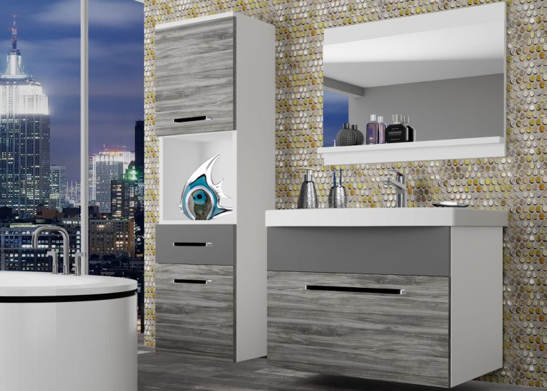 Mobila baie Belini gri antracit Glamour Wood / gri mat + chiuveta + oglinda ROD M 3/0/W/GW1SR/0/ZW