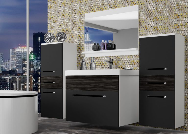 Mobila baie Belini abanos regal + chiuveta + oglinda ROD M 4/0/W/BHK/0/ZW