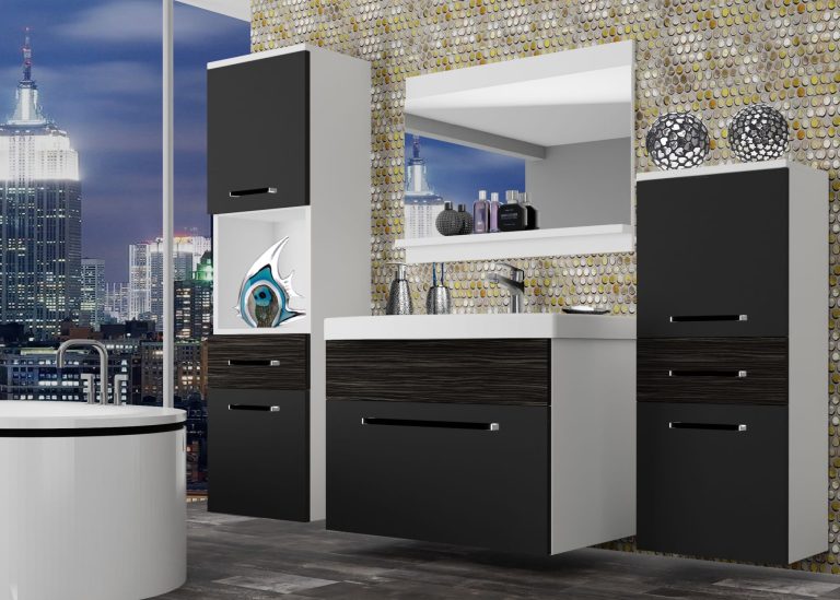  Mobila baie Belini negru mat / abanos regal + chiuveta + oglinda ROD M 5/0/W/BHK/0/ZW