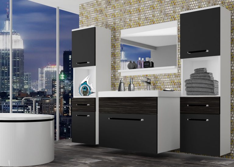 Mobila baie Belini negru mat / royal ebony  + chiuveta + oglinda ROD M 6/0/W/BHK/0/ZW