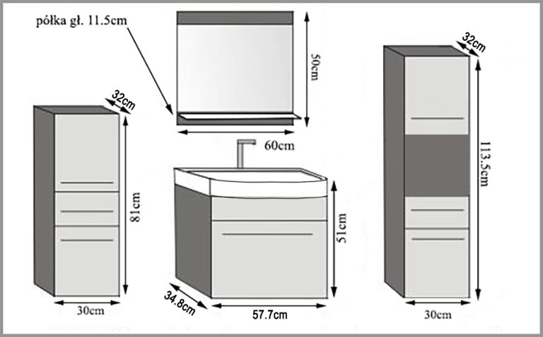 Mobilier de baie: dulapuri cu chiuvetă și oglindă, alb mat. Producător: ROD PRIMO M 5/0/W/W/0/ZINC