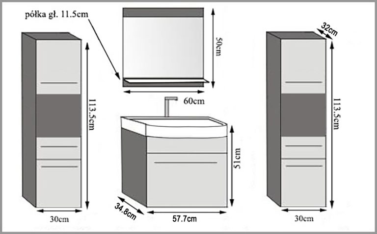 Mobilier de baie: dulapuri cu chiuvetă și oglindă, gri antracit-grafit. Producător: ROD PRIMO M 6/0/W/SR/0/ZINC