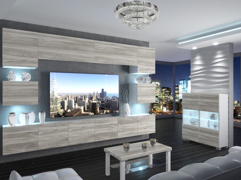 Mobila sufragerie TV/RTV de 300 cm, gri antracit grafit, producător IMP PRIMO 3/5/W/GW1/0/0