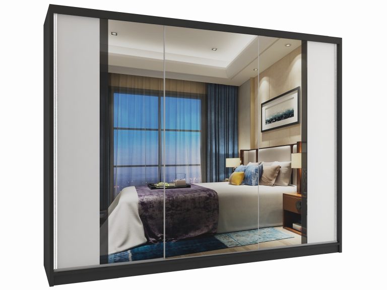Dressing  232 cm Belini negru mat/alb mat cu usi glisante si oglinda MV SZP4/1/1B/2W1L/B/HI