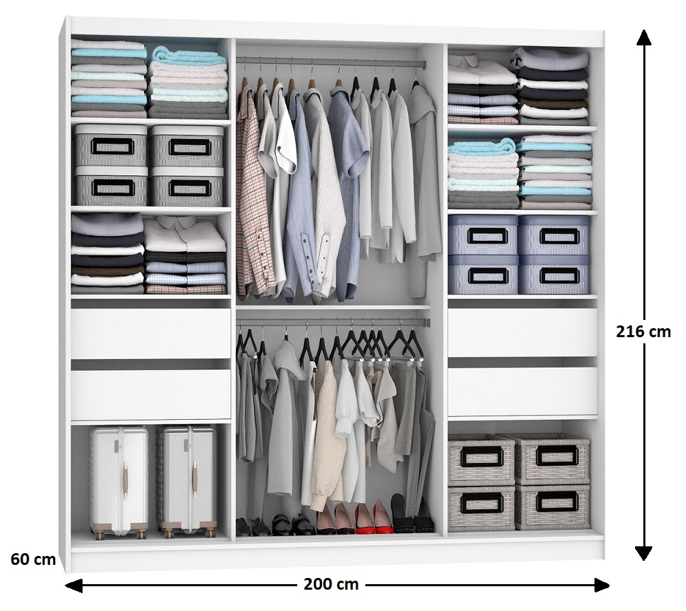 Dressing 200 cm Belini negru mat / stejar wotan cu usi glisante cu oglinda si sertare MT SZP5/1/B/DW/0/KLP