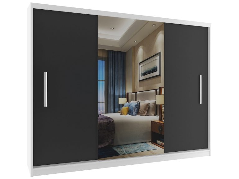 Dressing 232 cm Belini alb mat/negru mat cu usi glisante si oglinda ME SZP4/2/1W/2B1L/0/AL