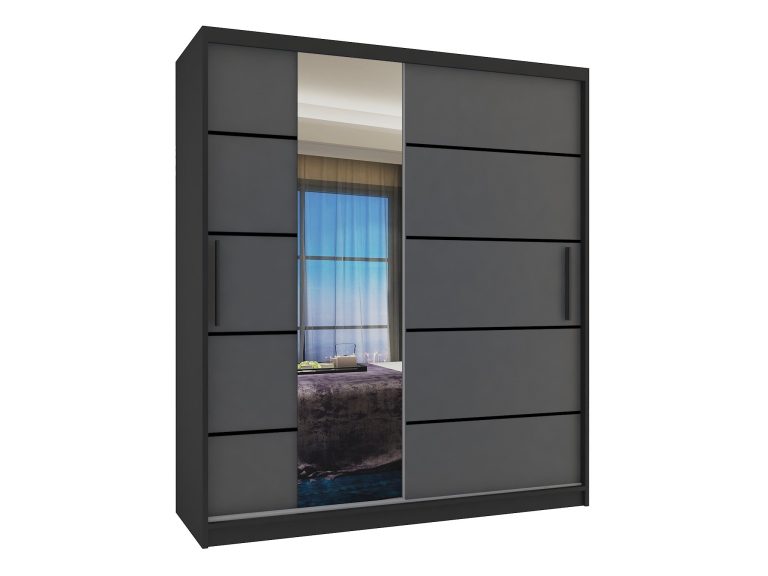 Dressing 133 cm Belini mat negru/gri mat cu usi glisante cu oglinda si sertare MBP SZP6/1/B/SR/0/KLP