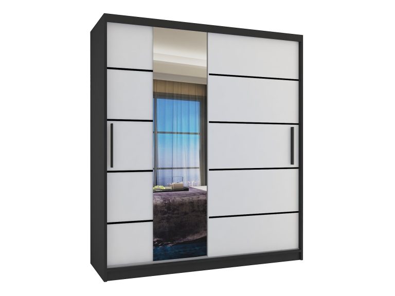 Dressing 133 cm Belini negru mat/alb mat cu usa glisantă cu oglindă și sertare MBP SZP6/1/B/W/0/KLP
