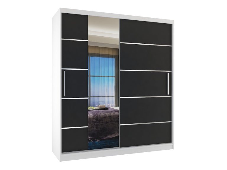 Dressing 133 cm Belini alb mat / negru mat cu usi glisante cu oglinda si sertare MBP SZP6/1/W/B/0/KLAL