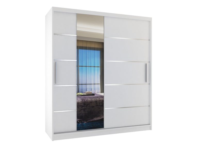Dressing 133 cm Belini mat alb cu usi glisante cu oglinda si sertare MBP SZP6/1/W/W/0/KLAL