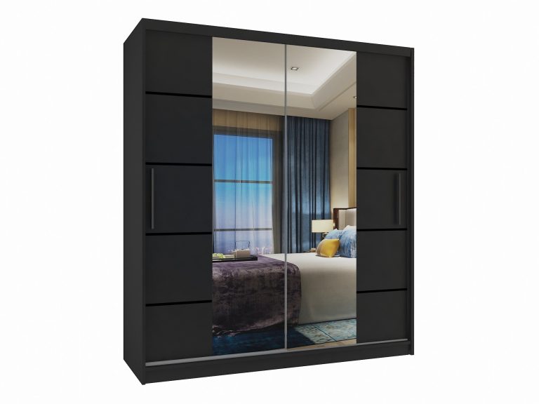 Dressing 133 cm Belini negru mat cu usi glisante cu oglinda si sertare ME SZP6/1/B/B/0/KLP