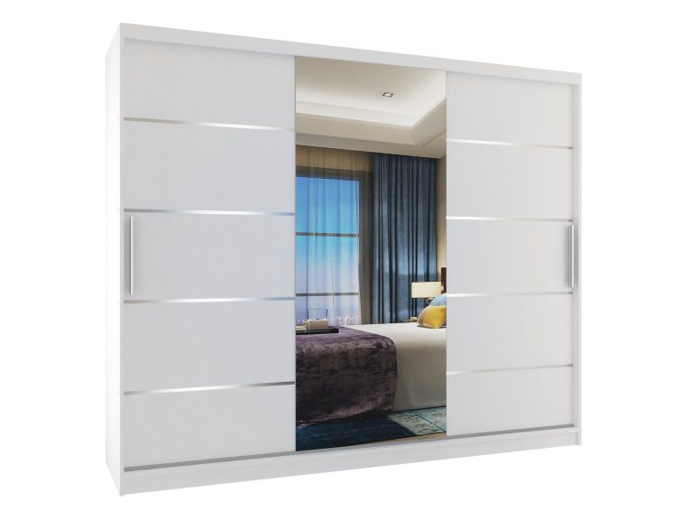 Dressing 232 cm Belini alb mat cu usi glisante cu oglinda si sertare MBP SZP8/0/1W/2W1L/0/KLAL